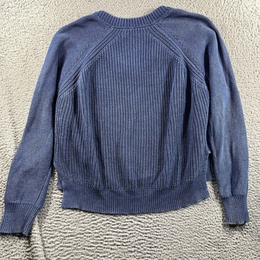 Guideboat Co Women's Large Blue Cotton Chunky Knit Sweater V-Neck Cropped Peru - Picture 7 of 7
